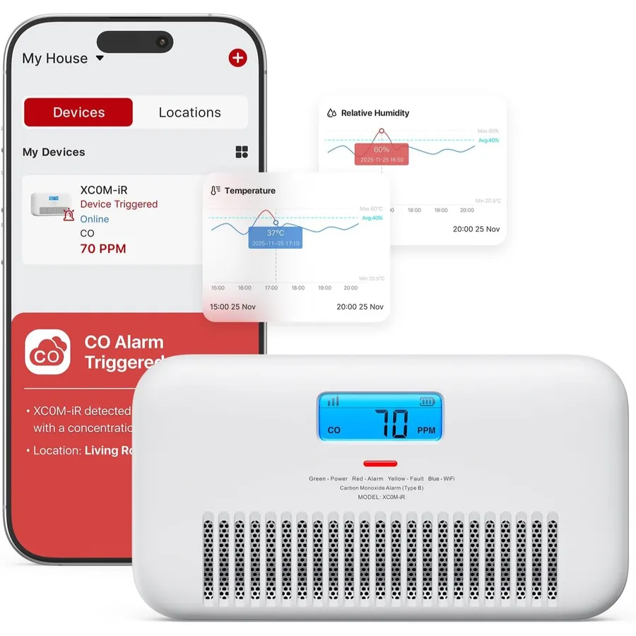 X-Sense XC0M-iR - Wi-Fi CO alarm with voice alerts, temperature and humidity