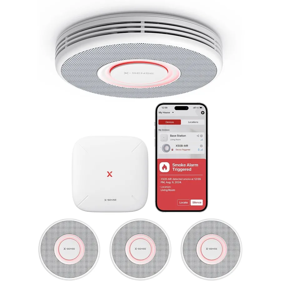 X-Sense XS0B-MR31 - Kit of 3 talking smoke alarms with SBS50 base